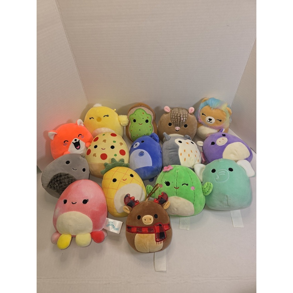Squishmallow Lot of 15 Size 6" Colorful Animals, Pizza, Avocado, Cactus Moose